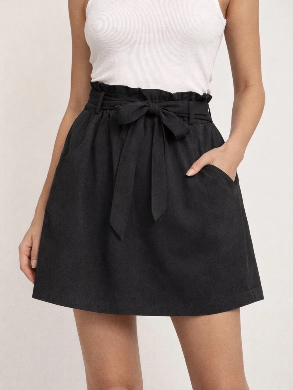 Mondetta Black Paperbag Mini Skirt with Tie Waist